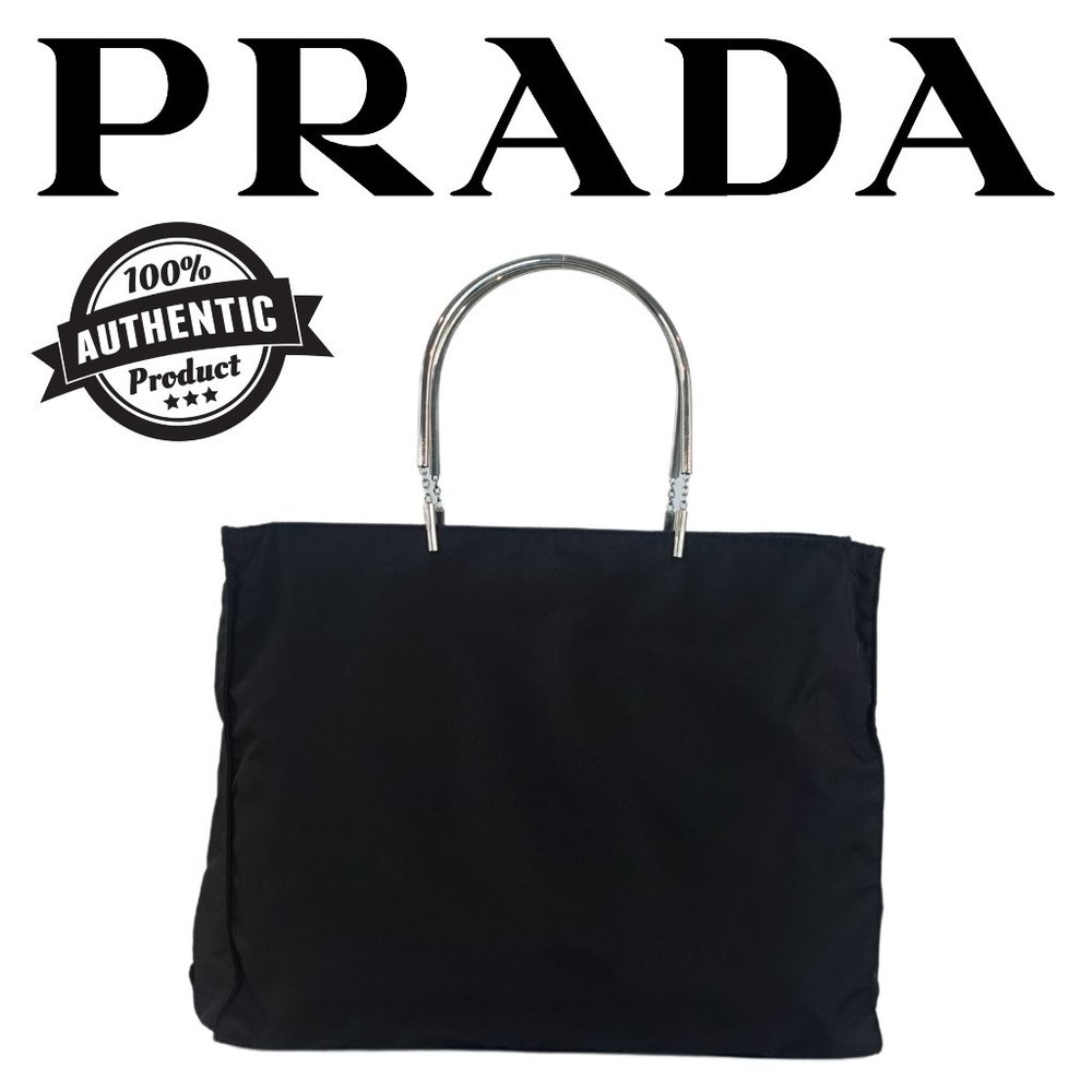Prada Nylon Metal Handle Side Triangle Black